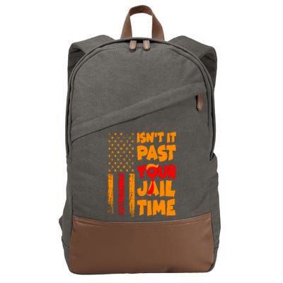 Isnt It Past Your Jail Time Anti Trump Distressed Usa Flag Cotton Canvas Backpack