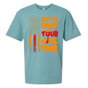 Isnt It Past Your Jail Time Anti Trump Distressed Usa Flag Sueded Cloud Jersey T-Shirt