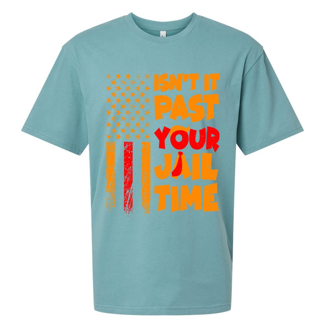 Isnt It Past Your Jail Time Anti Trump Distressed Usa Flag Sueded Cloud Jersey T-Shirt