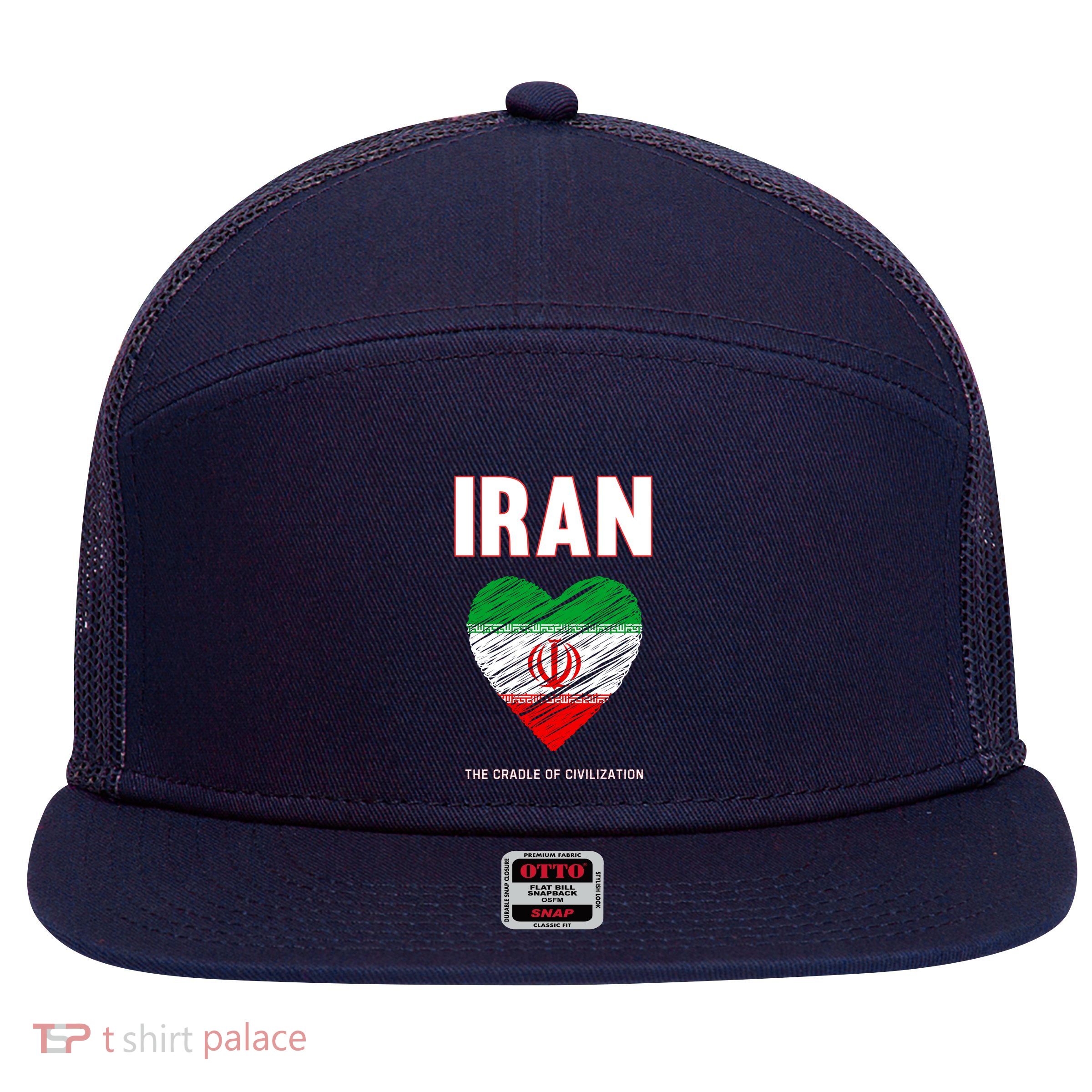 Iran Iranian Persian Pride Heart 7 Panel Mesh Trucker Snapback Hat