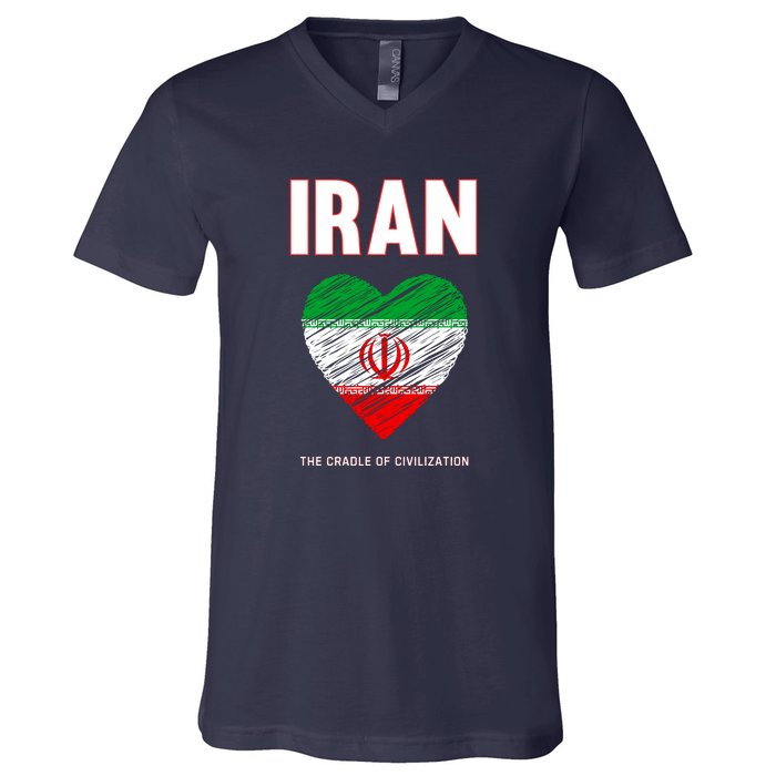 Iran Iranian Persian Pride Heart V-Neck T-Shirt