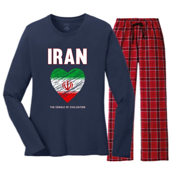 Iran Iranian Persian Pride Heart Women's Long Sleeve Flannel Pajama Set 