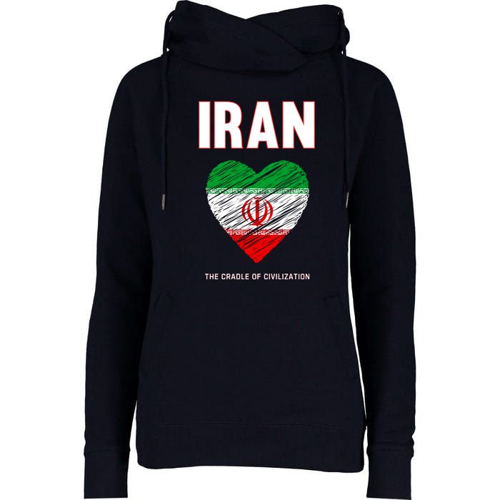 Iran Iranian Persian Pride Heart Womens Funnel Neck Pullover Hood