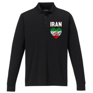 Iran Iranian Persian Pride Heart Performance Long Sleeve Polo