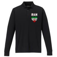 Iran Iranian Persian Pride Heart Performance Long Sleeve Polo