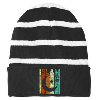 Islam Islamic Religion Allah Muslim Ramadan Arabic Striped Beanie with Solid Band