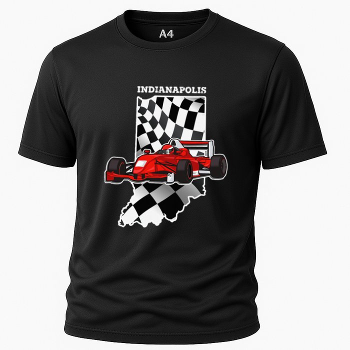Indianapolis Indycar Racing Map Flag Cooling Performance Crew T-Shirt