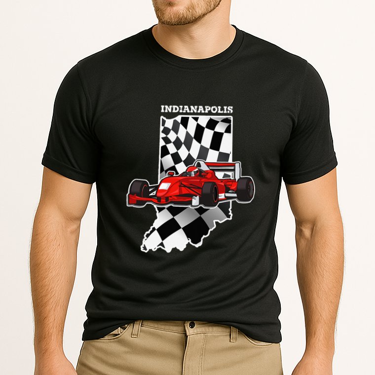 Indianapolis Indycar Racing Map Flag Cooling Performance Crew T-Shirt