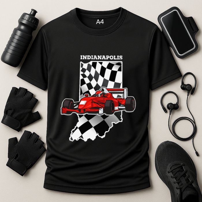 Indianapolis Indycar Racing Map Flag Cooling Performance Crew T-Shirt