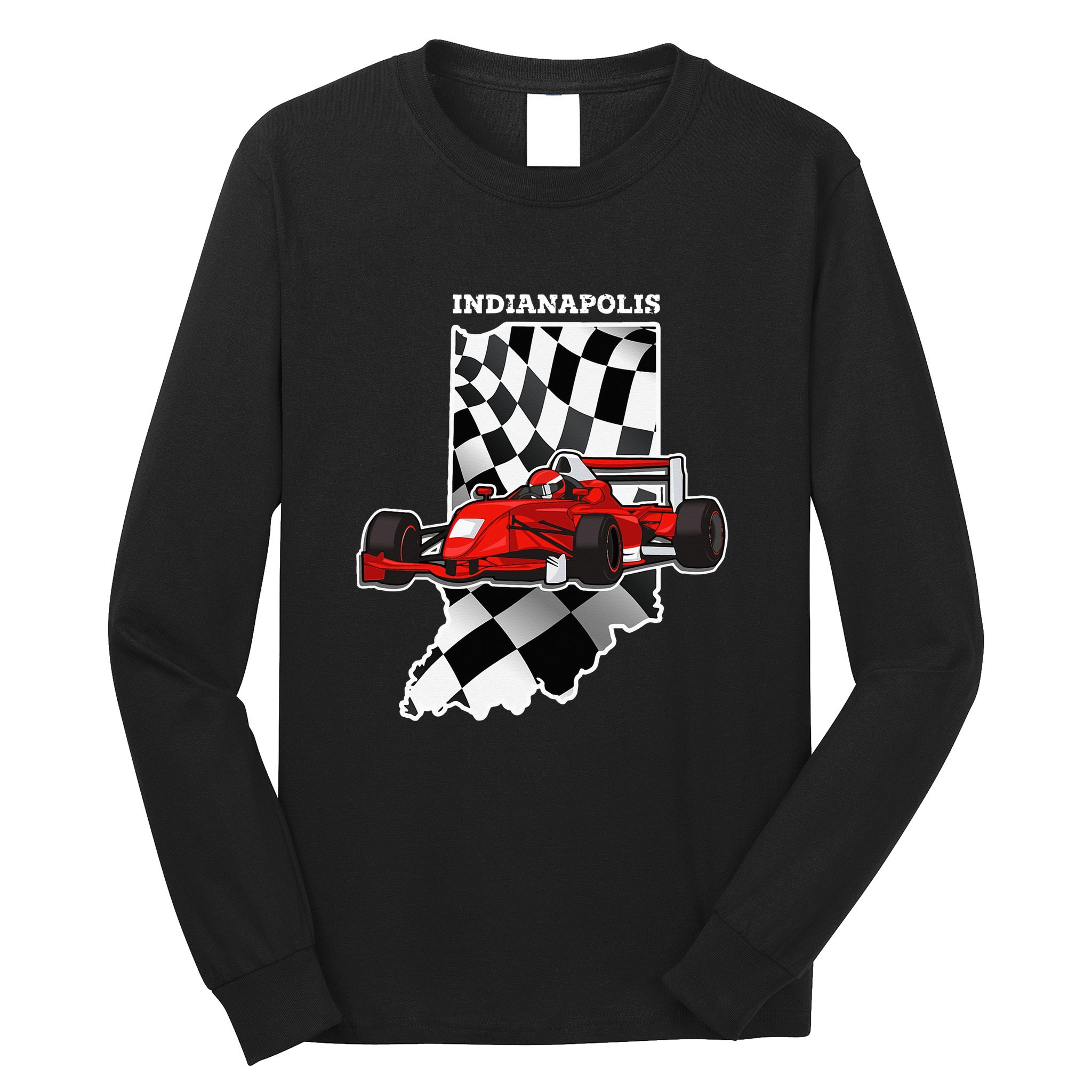Indianapolis Indycar Racing Map Flag Long Sleeve Shirt