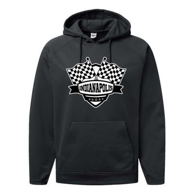 Indianapolis Indiana Racing Checkered Flag Performance Fleece Hoodie