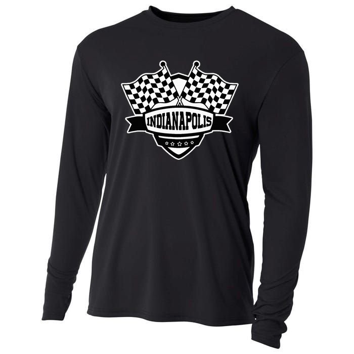 Indianapolis Indiana Racing Checkered Flag Cooling Performance Long Sleeve Crew