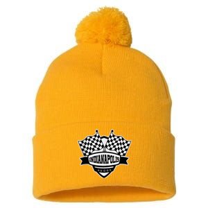 Indianapolis Indiana Racing Checkered Flag Pom Pom 12in Knit Beanie