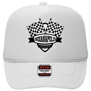 Indianapolis Indiana Racing Checkered Flag High Crown Mesh Back Trucker Hat