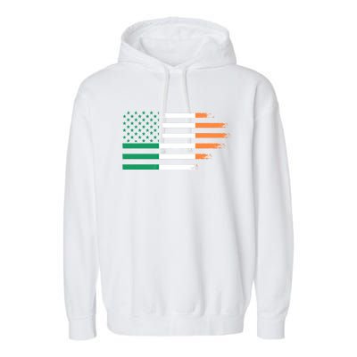 Ireland Irish Roots American Flag Irish Roots Gift Garment-Dyed Fleece Hoodie