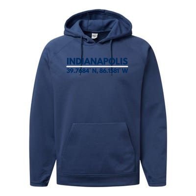 Indianapolis In Souvenir Indianapolis Latitude Longitude Gift Performance Fleece Hoodie