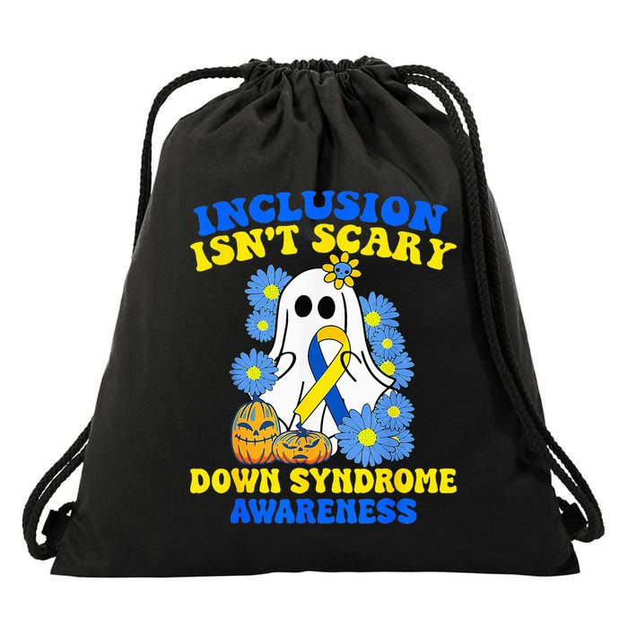 Inclusion Isnt Scary Halloween Ghost Down Syndrome Awareness Drawstring Bag