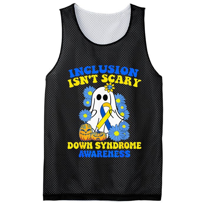 Inclusion Isnt Scary Halloween Ghost Down Syndrome Awareness Mesh Reversible Basketball Jersey Tank