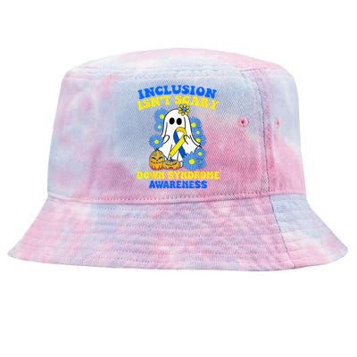 Inclusion Isnt Scary Halloween Ghost Down Syndrome Awareness Tie-Dyed Bucket Hat