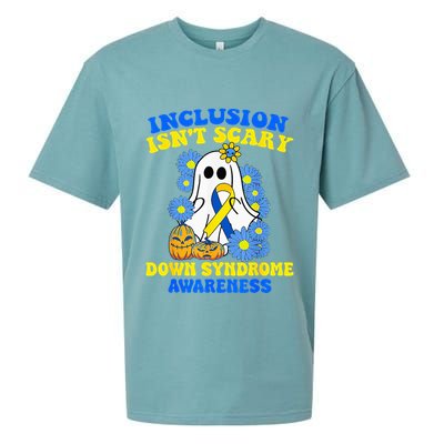 Inclusion Isnt Scary Halloween Ghost Down Syndrome Awareness Sueded Cloud Jersey T-Shirt