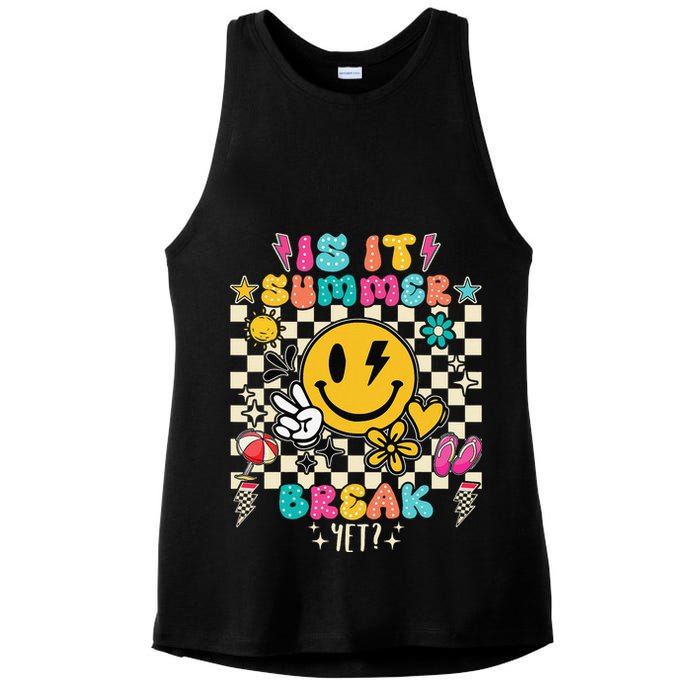 Is It Summer Break Yet Teacher Groovy Ladies PosiCharge Tri-Blend Wicking Tank