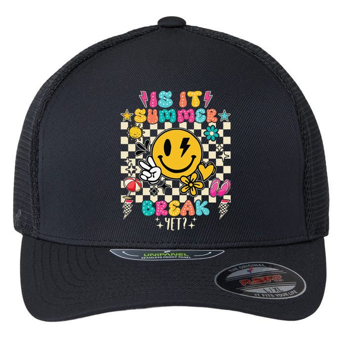 Is It Summer Break Yet Teacher Groovy Flexfit Unipanel Trucker Cap
