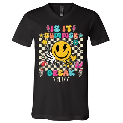 Is It Summer Break Yet Teacher Groovy V-Neck T-Shirt