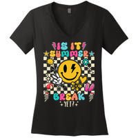 Is It Summer Break Yet Teacher Groovy Women's V-Neck T-Shirt