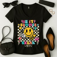 Is It Summer Break Yet Teacher Groovy Women's V-Neck T-Shirt
