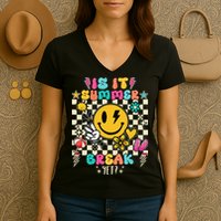 Is It Summer Break Yet Teacher Groovy Women's V-Neck T-Shirt