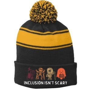 Inclusion IsnT Scary Cute Boo Lovely Ghost Halloween Stripe Pom Pom Beanie