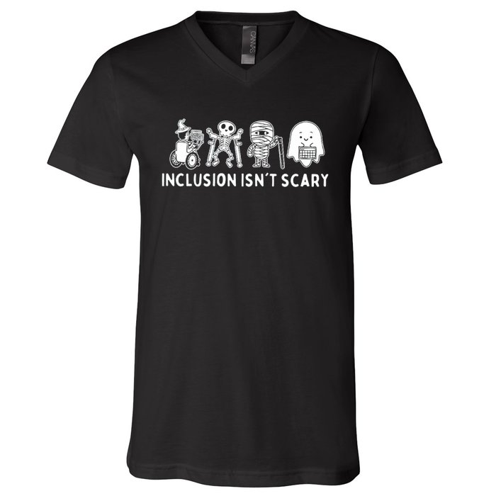 Inclusion IsnT Scary Teacher Skeleton Ghost Cute Halloween V-Neck T-Shirt