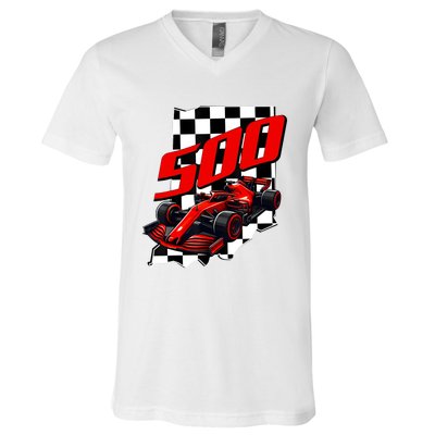 Indianapolis Indiana State 500 Race Car Formula Racing Car V-Neck T-Shirt