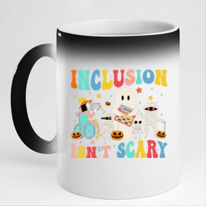 Inclusion IsnT Scary Teacher Skeleton Ghost Cute Halloween Gift 11oz Black Color Changing Mug