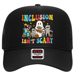 Inclusion IsnT Scary Teacher Skeleton Ghost Cute Halloween Gift High Crown Mesh Back Trucker Hat