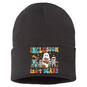 Inclusion IsnT Scary Teacher Skeleton Ghost Cute Halloween Gift Sustainable Knit Beanie