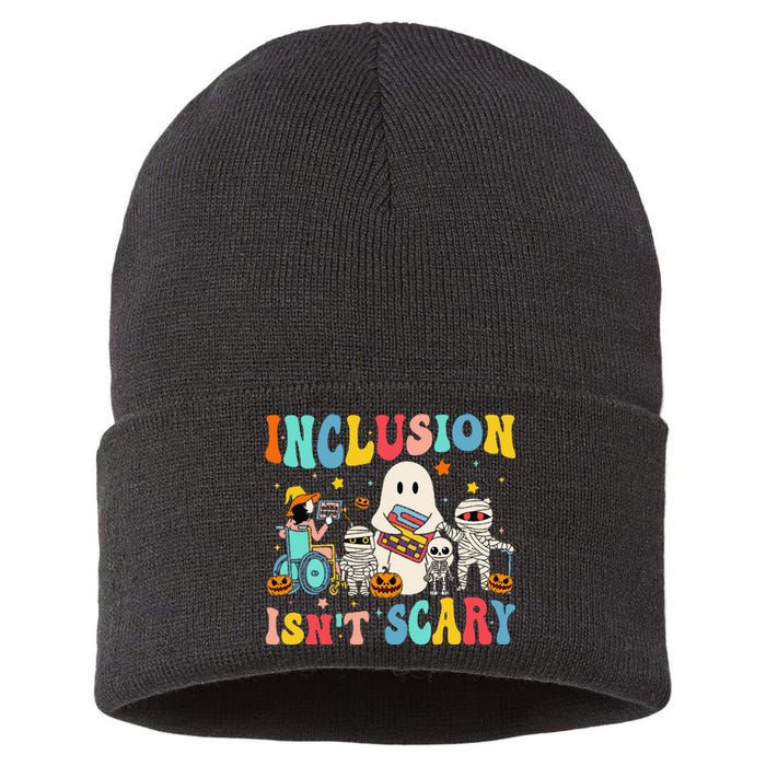 Inclusion IsnT Scary Teacher Skeleton Ghost Cute Halloween Gift Sustainable Knit Beanie