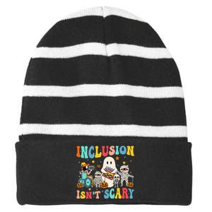 Inclusion IsnT Scary Teacher Skeleton Ghost Cute Halloween Gift Striped Beanie with Solid Band