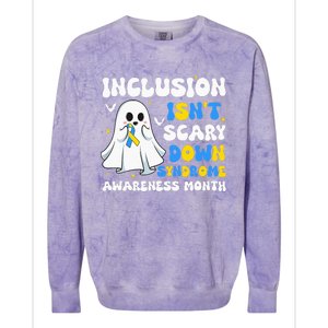 Inclusion Isnt Scary Down Syndrome Awareness Yellow And Blue Colorblast Crewneck Sweatshirt