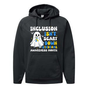 Inclusion Isnt Scary Down Syndrome Awareness Yellow And Blue Performance Fleece Hoodie