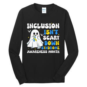 Inclusion Isnt Scary Down Syndrome Awareness Yellow And Blue Tall Long Sleeve T-Shirt