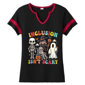 Inclusion IsnT Scary Slp Halloween Sped Teacher Ghost Mummy Ladies Halftime Notch Neck Tee