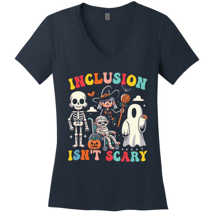 Inclusion IsnT Scary Slp Halloween Sped Teacher Ghost Mummy Women's V-Neck T-Shirt