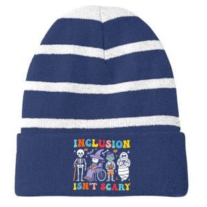 Inclusion IsnT Scary Slp Halloween Sped Teacher Ghost Mummy Striped Beanie with Solid Band