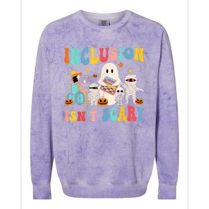 Inclusion IsnT Scary Teacher Skeleton Ghost Cute Halloween Colorblast Crewneck Sweatshirt