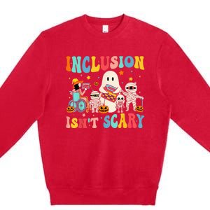 Inclusion IsnT Scary Teacher Skeleton Ghost Cute Halloween Premium Crewneck Sweatshirt