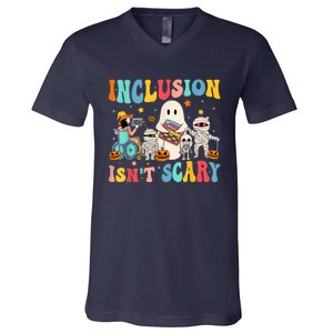 Inclusion IsnT Scary Teacher Skeleton Ghost Cute Halloween V-Neck T-Shirt