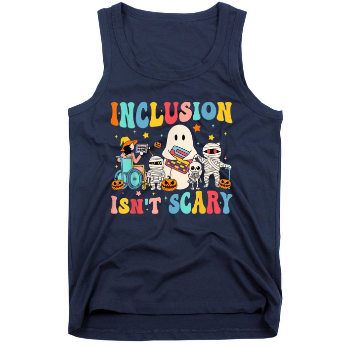 Inclusion IsnT Scary Teacher Skeleton Ghost Cute Halloween Tank Top