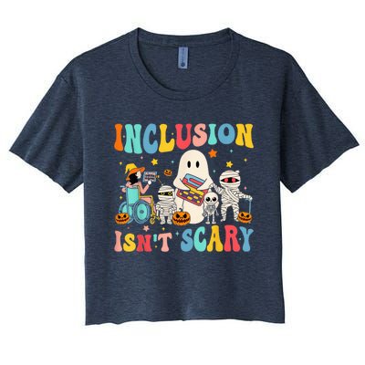 Inclusion IsnT Scary Teacher Skeleton Ghost Cute Halloween Women's Crop Top Tee