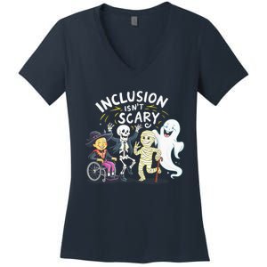 Inclusion IsnT Scary Teacher Skeleton Ghost Cute Halloweeninclusion IsnT Scary Women's V-Neck T-Shirt